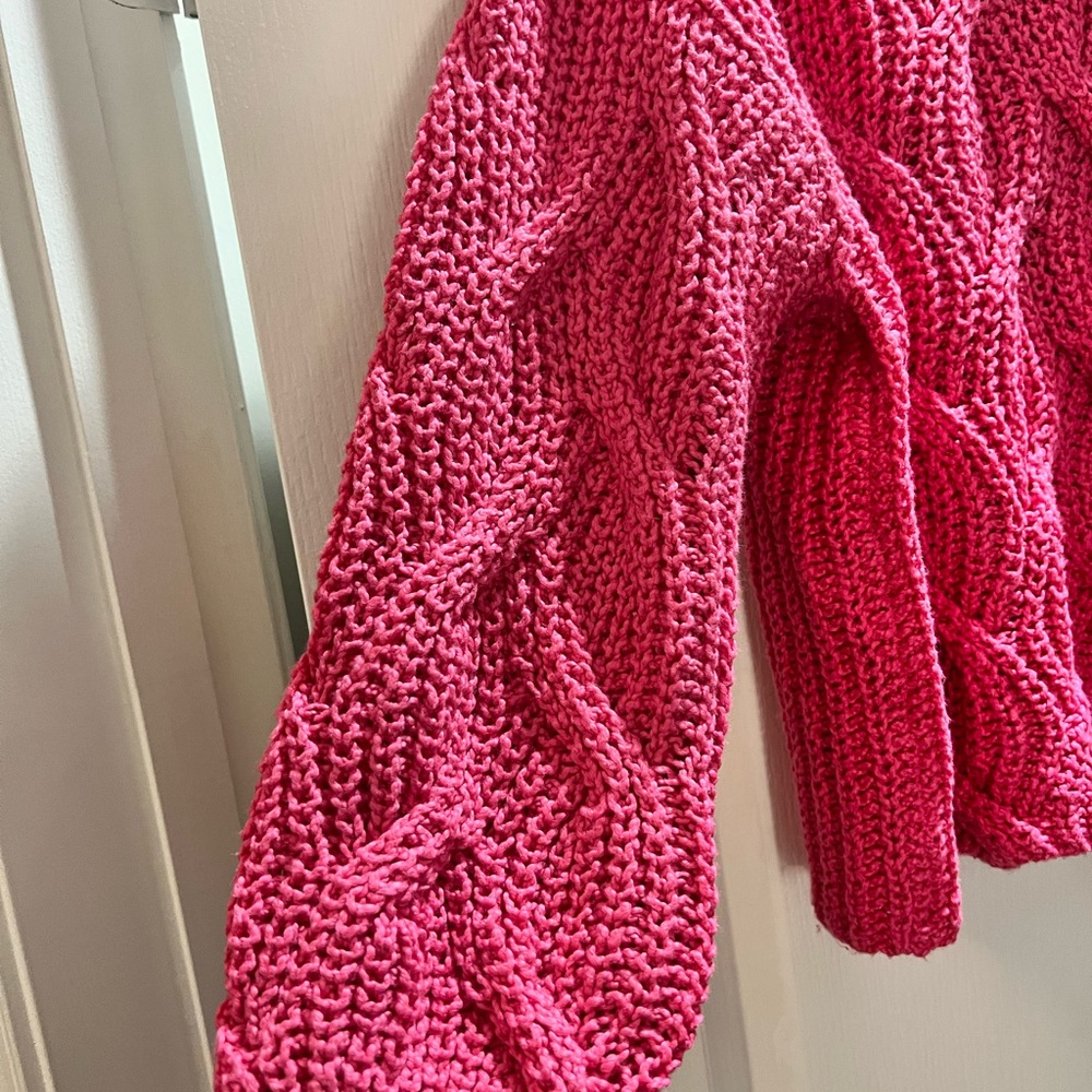 Kookai Switzerland Sweater NWT Hand Knit Pink Cable Knit Relaxed Fit Beautiful! - Picture 7 of 13